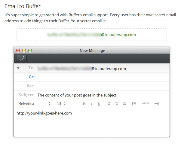 the Buffer secret email feature