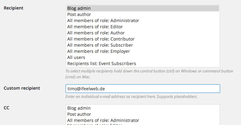 Create new notification rule for Calendarize.it events