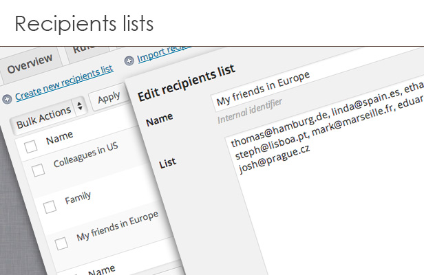 Recipients lists